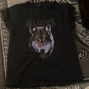 All Saints Kids Black T-Shirt with Wolf Design